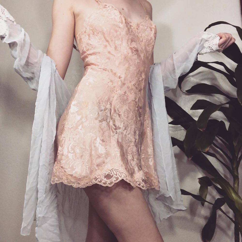 Vintage Peach Silk Nightgown Lingerie